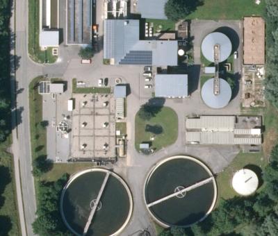 Aerial view of the Passau wastewater treatment plant